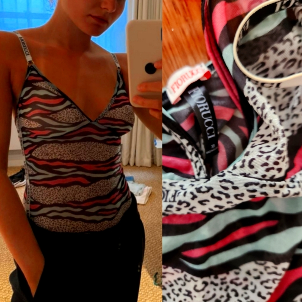 Fiorucci sheer mob wife multi color animal.print sheer bodysuit xs